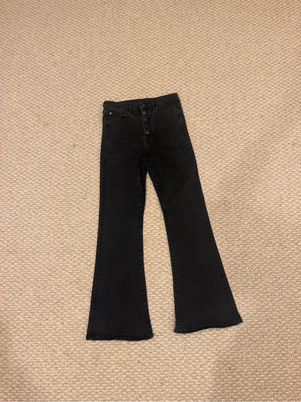 American Eagle Outfitters Black Button-Front Flare Jeans